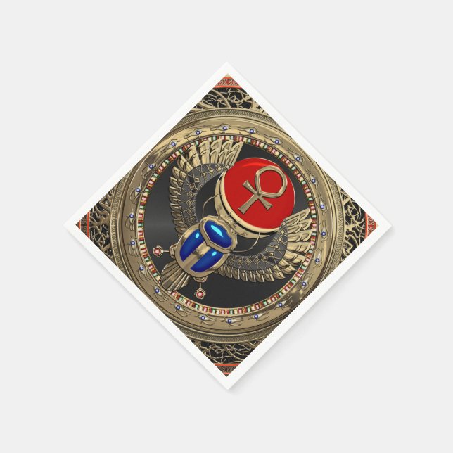 [100] Egyptiska Winged Scarab i Helig Guld med Ank Pappersservett (Hörn)