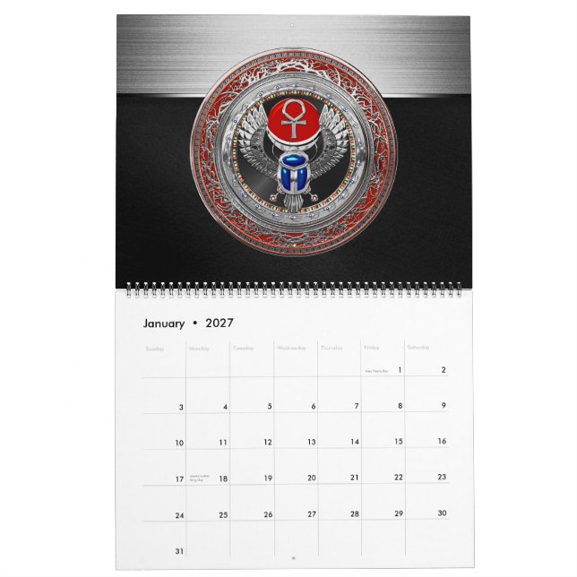 [100] Egyptiska Winged Scarab och Ankh Helig Silve Kalender (Jan 2027)