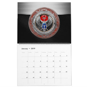 [100] Egyptiska Winged Scarab och Ankh Helig Silve Kalender