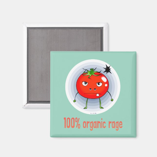 100% Ekologisk Ilska Rolig Ilsken Tomat Magnet (Front/Back)