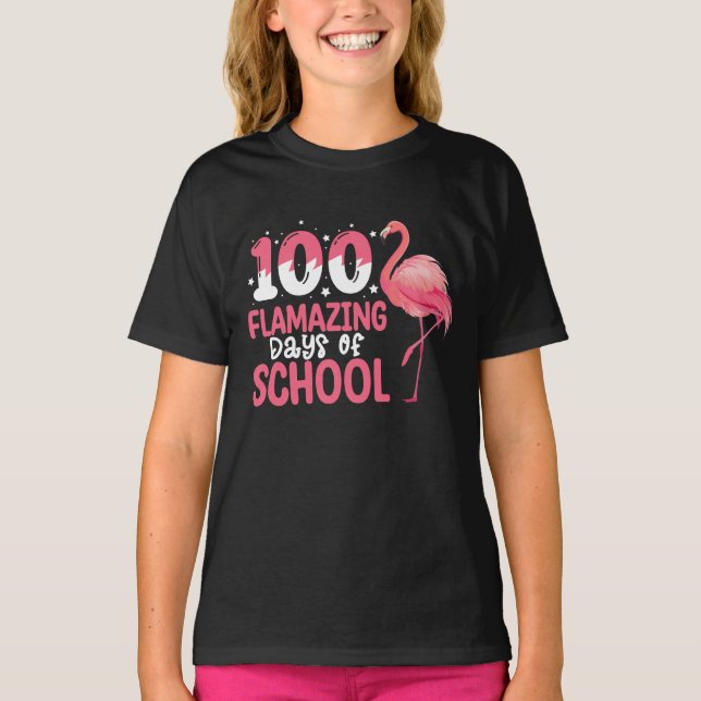 100 fantastiska skoldagar Flamingo lärare T Shirt (Framsida)