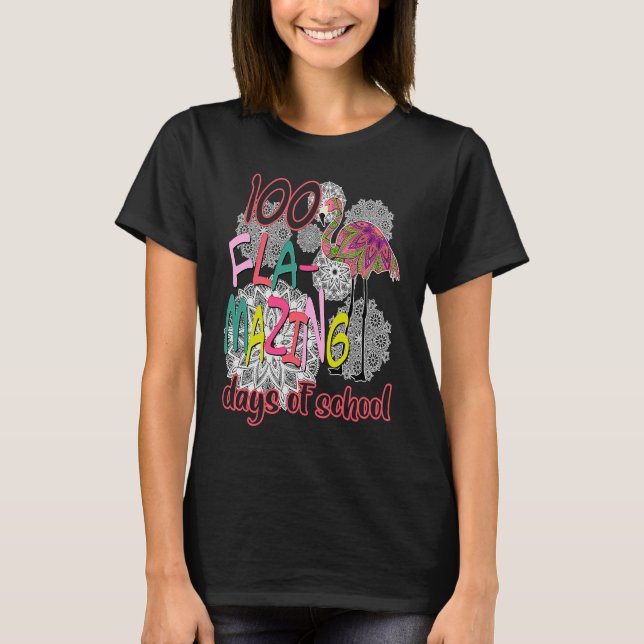 100 Fla magiska skoldagar 100:e dagen Flamingo   T Shirt (Framsida)