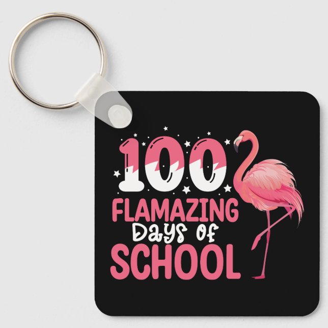 100 Flamazing Days of School Flamingo Teacher Nyckelring (Framsida)