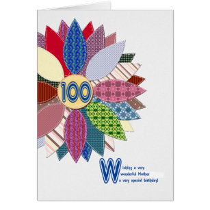 100. födelsedag för modern, sydd blomma hälsningskort