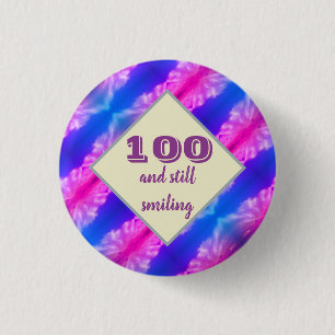 100 Födelsedag Vivid Blue Rosa Milestone Firande Knapp