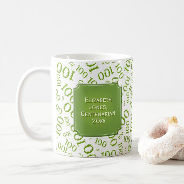 100. Födelsedaggrönt numrerar mönstercentenarianen Kaffemugg (Med munk)