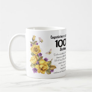 100. Födelsedaggul ros och fjärilsgåvamugg, Kaffemugg