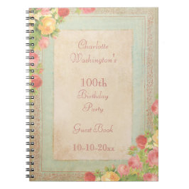 100. födelsedagsfest för eleganta vintagero anteckningsbok med spiral