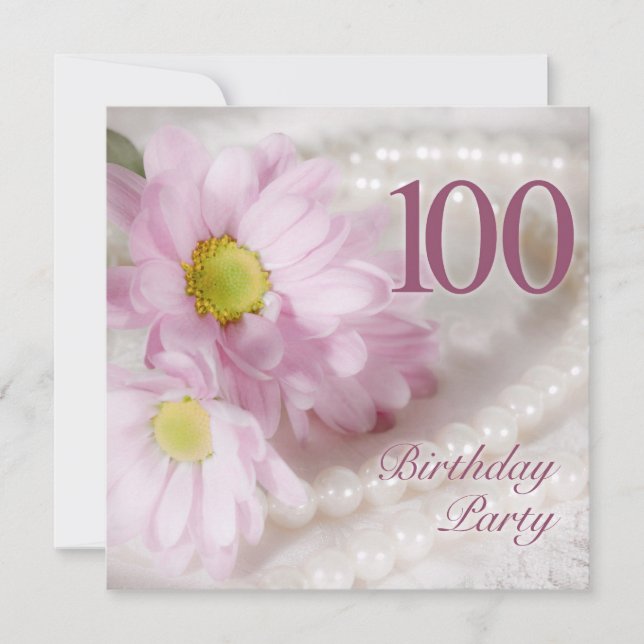 100. Födelsedagsfest inbjudan med daisy (Framsida)