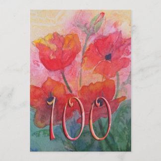 100. födelsedagsfest inbjudan - röda vallmor