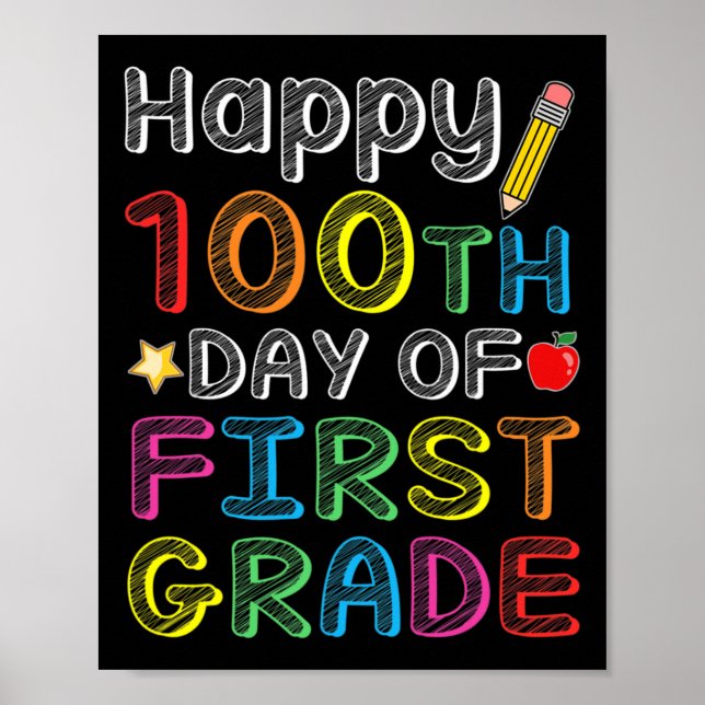 100 första Klass-dagen - färgfull 100-dagarsgåva Poster (Framsidan)