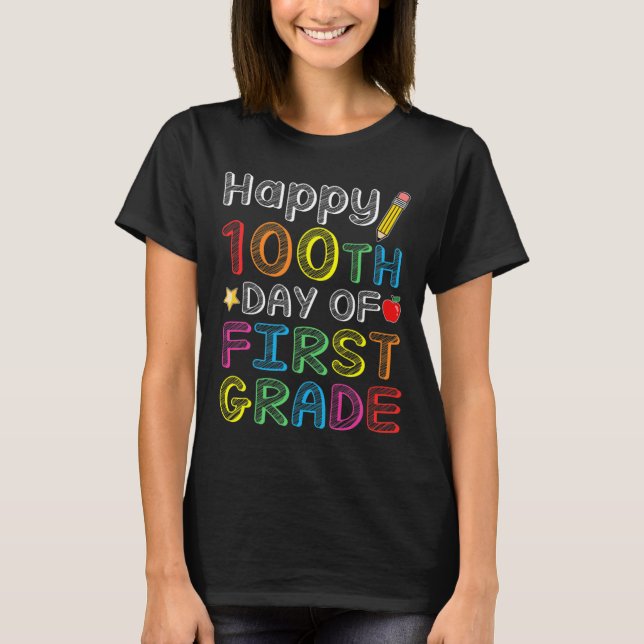 100 första Klass-dagen - färgfull 100-dagarsgåva T Shirt (Framsida)