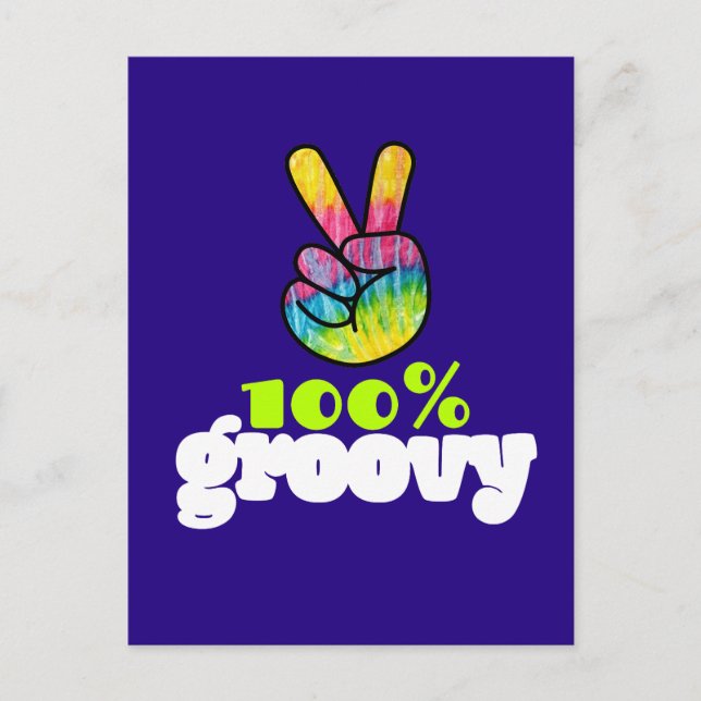 100 % Fredstecken för Groovy Rainbow Hand Vykort (Framsida)