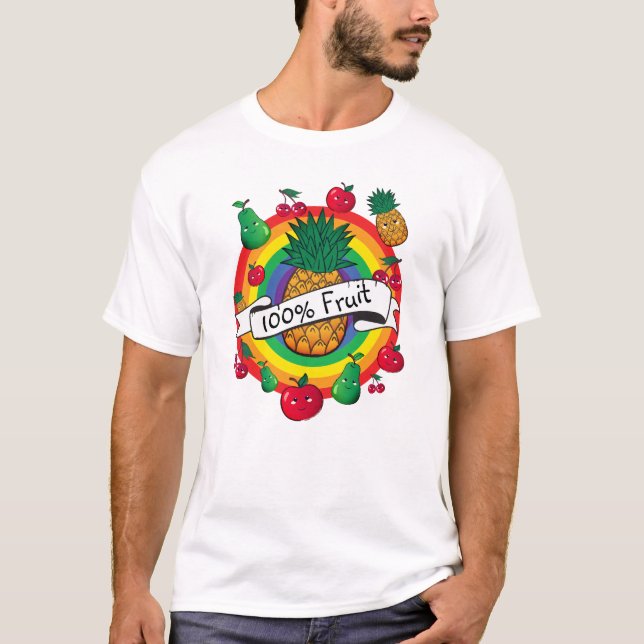 100 % frukt i regnbåge färgad kawaii frukt T-Shirt (Framsida)