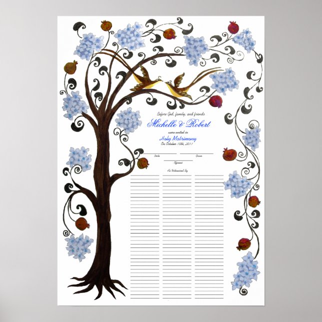 100 gäster Quaker Bröllop - Blue Livets träd Poster (Framsidan)