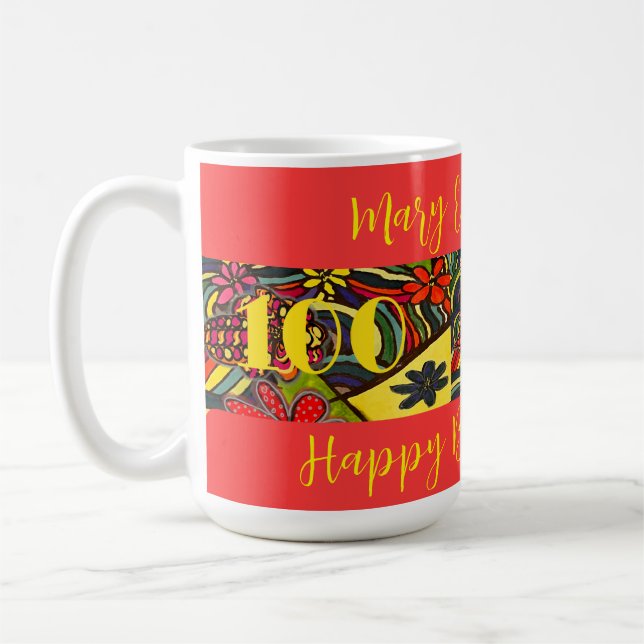 100 Glatt Blommigt vid födelsedag Kaffemugg (Vänster)