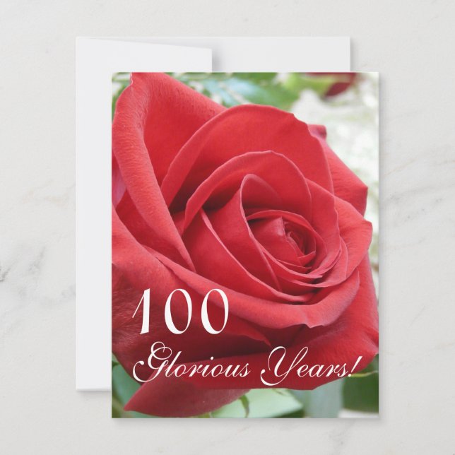 100 Gloriösa år!-Födelsedagsfirande/Röd ros Inbjudningar (Framsida)