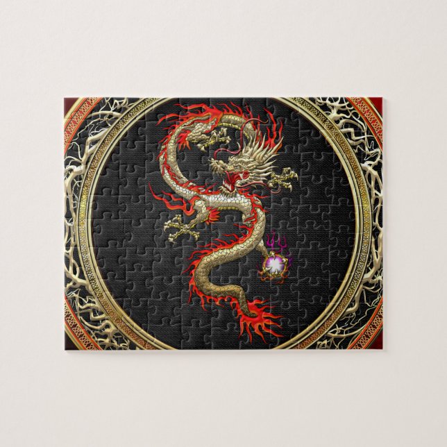 [100] Golden Chinese Dragon Fucanglong Pussel (Horisontell)