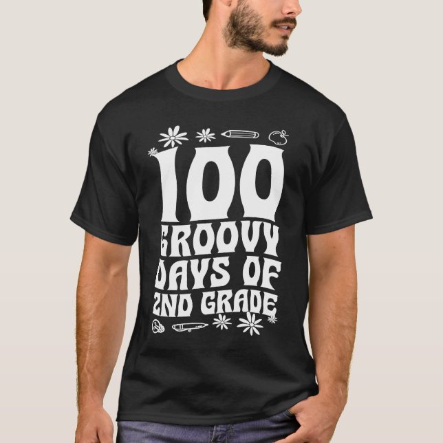 100 Groovy Days Of 2nd Grade School 60s 70s Style  T Shirt (Framsida)