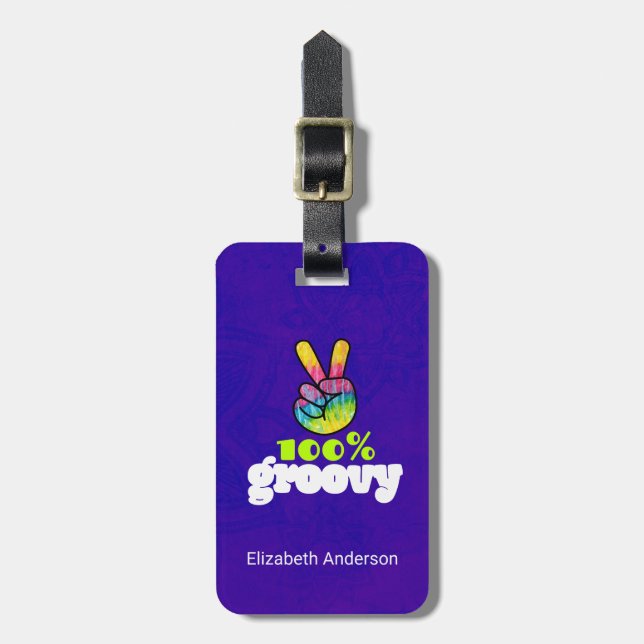 100 % Groovy med Rainbow Hand-Fredstecken Bagagebricka (Vertikal Framsida)