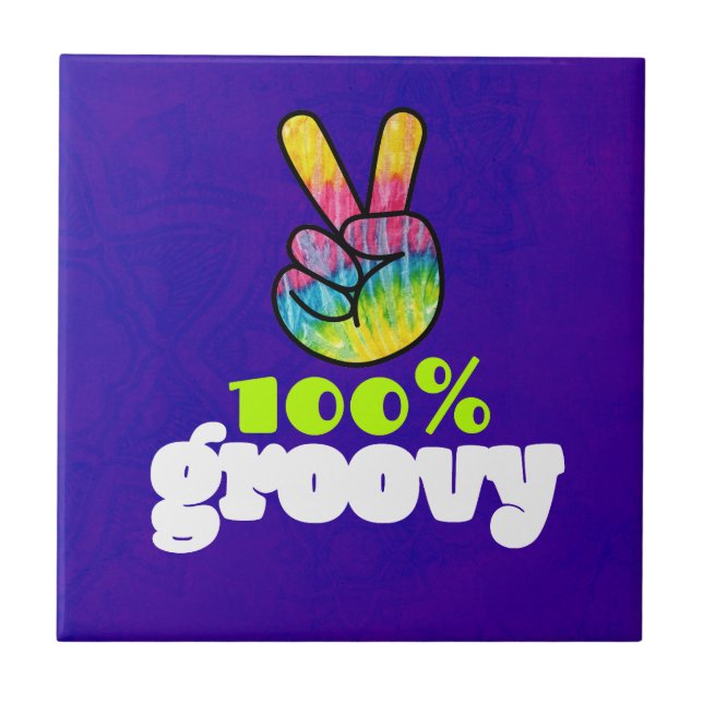100 % Groovy med Rainbow Hand-Fredstecken Kakelplatta (Framsidan)