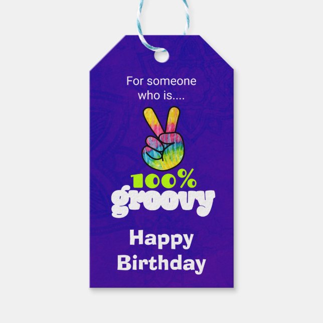 100% Groovy Rainbow Hand Fredstecken Birthday Presentetikett (Framsidan)