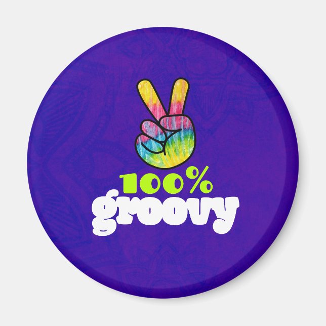 100 % Groovy Rainbow med handFredstecken Magnet (Framsidan)