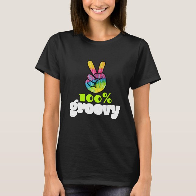 100 % Groovy Rainbow med handFredstecken T Shirt (Framsida)