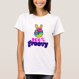 100 % Groovy Rainbow med handFredstecken Tee