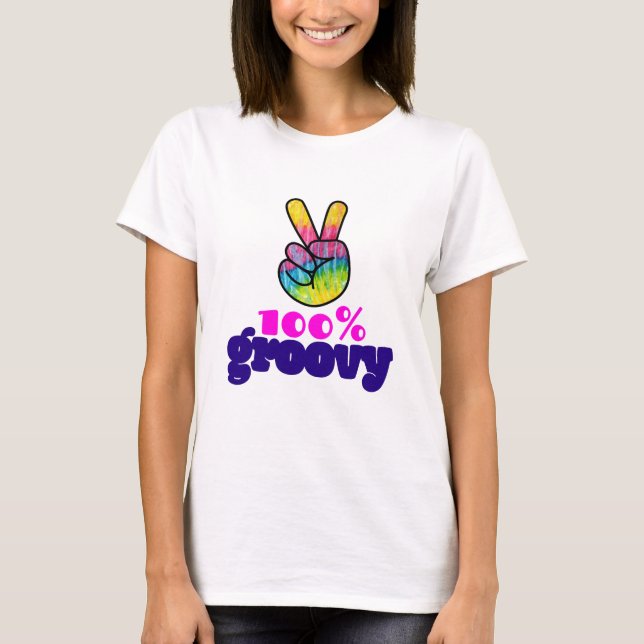 100 % Groovy Rainbow med handFredstecken Tee (Framsida)