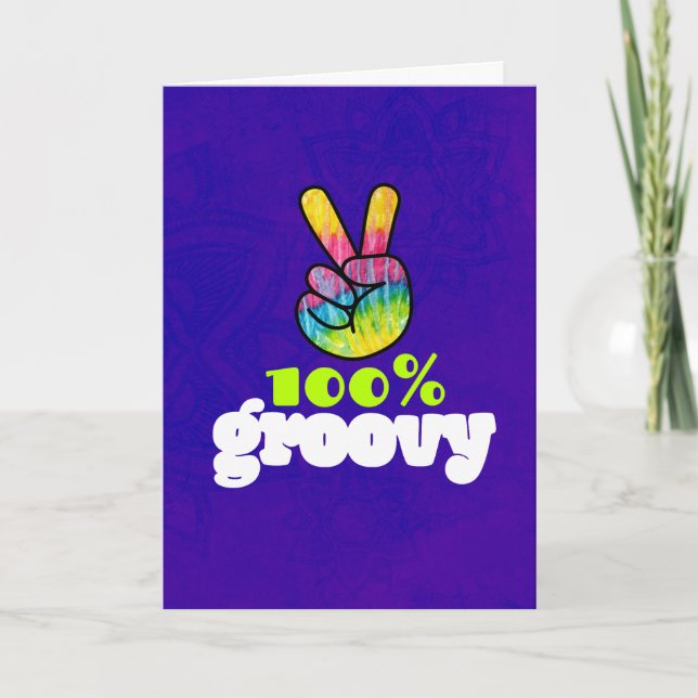 100% Groovy Regnbåge Hand Fredstecken Födelsedag Kort (Framsida)