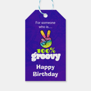 100% Groovy Regnbåge Hand Fredstecken Födelsedag Presentetikett
