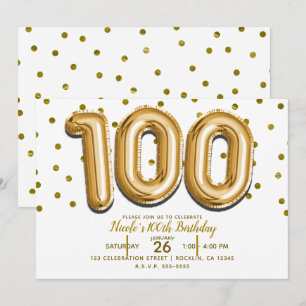 100-guld Ballonger & Konfetti 100-års Födelsedagsf Inbjudningar