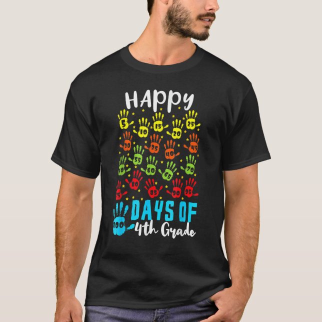 100 Hand Kid 4th Grade Happy 100th Days 100 Days O T Shirt (Framsida)