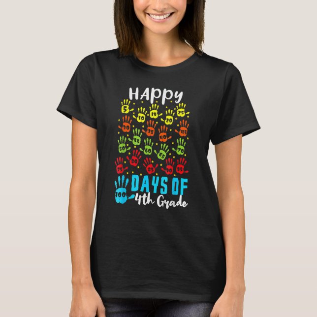 100 Hand Kid 4th Grade Happy 100th Days 100 Days O T Shirt (Framsida)