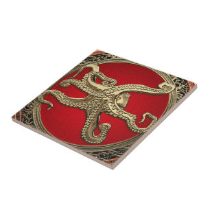 [100] Helig Guld Octopus i försvarsställning Kakelplatta