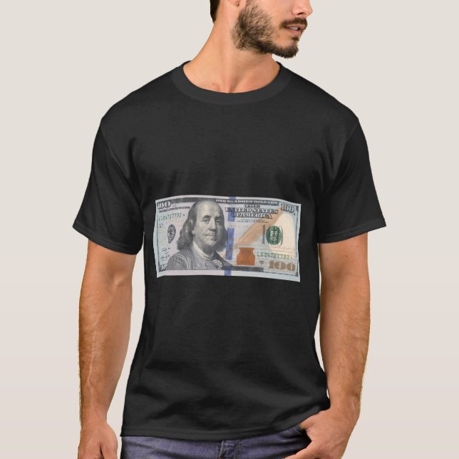 100 hundra hundra dollar i dollar som tryckts på f t shirt (Framsida)