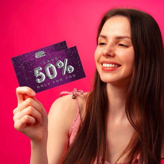 100 INFOGA QRCODE 50%AV Anpassningsbarnas Logotyp  Visitkort (100 INSERT QRCODE 50%OFF Custom Logo Purple Silver)