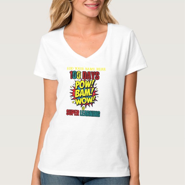 100 Inlärningsdagar i Toppen: Tecknad Bok Stil T Shirt (Framsida)