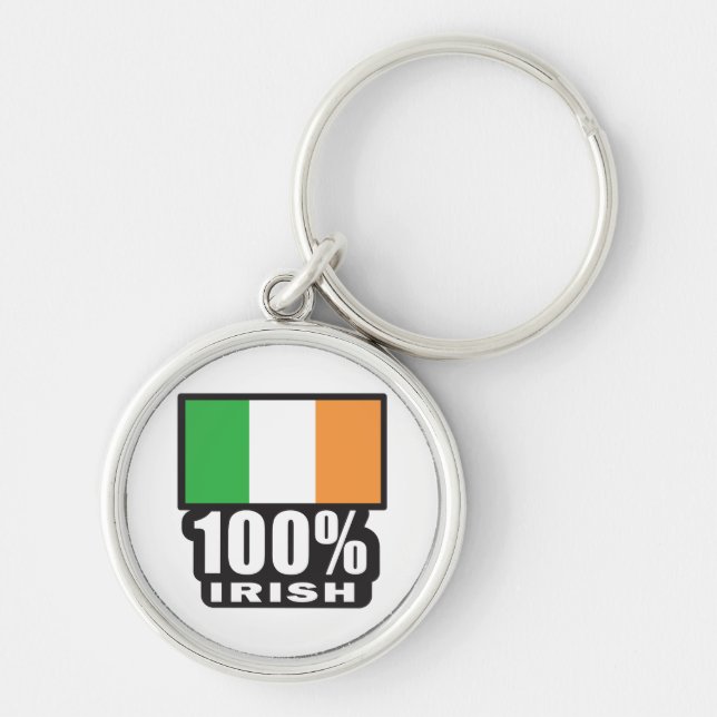 100 % Irish/St. Patrick's Day Rund Silverfärgad Nyckelring (Framsidan)