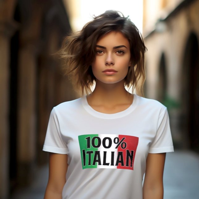 100% italiensk stolthet t shirt (100% Italian womens White T-shirt for Italian heritage pride and festival outfit)