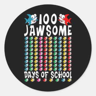 100 Jawsome Days of School Shark 100 Day of Scho Runt Klistermärke