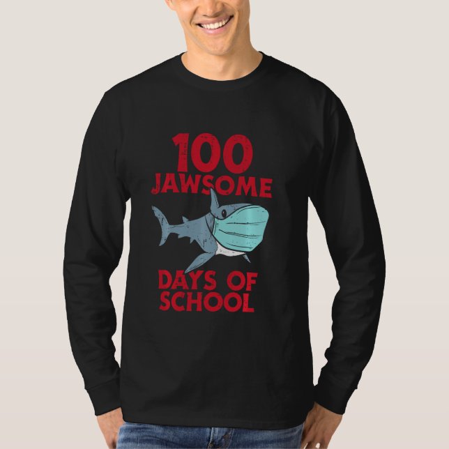 100 Jawsome Days School Shark Mask 100-dagars Quar T Shirt (Framsida)