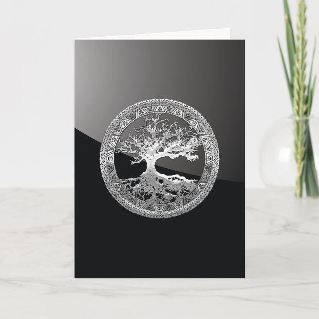 [100] Keltiska Livets träd [Silver] Kort (Framsida)