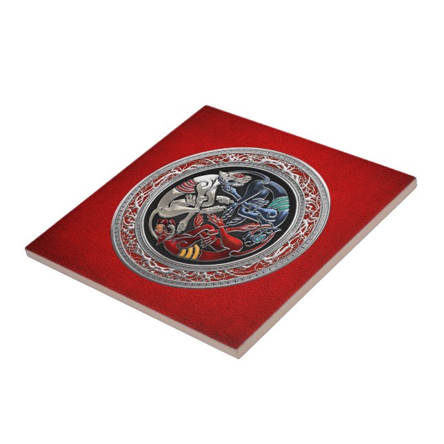 [100] Kortfristiga lån - tre Hundar på Silver Kakelplatta (Sidan)