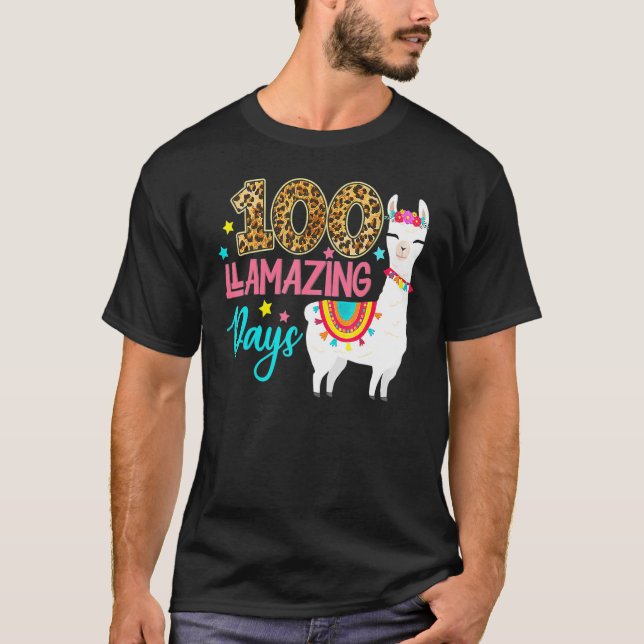 100 lysande dagar Llama 100-dagarsdag i skolans te T Shirt (Framsida)