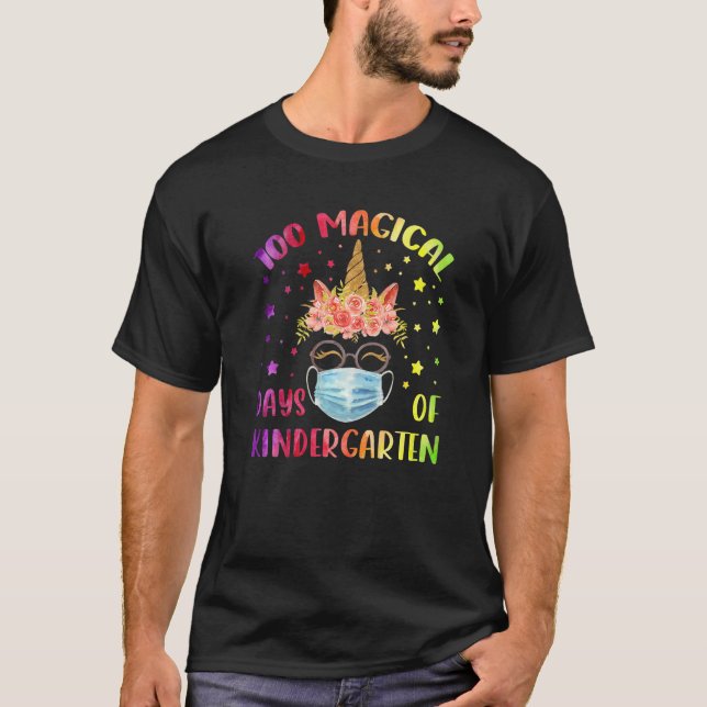 100 Magical Days of Kindergaeten Cute Unicorn Face T Shirt (Framsida)