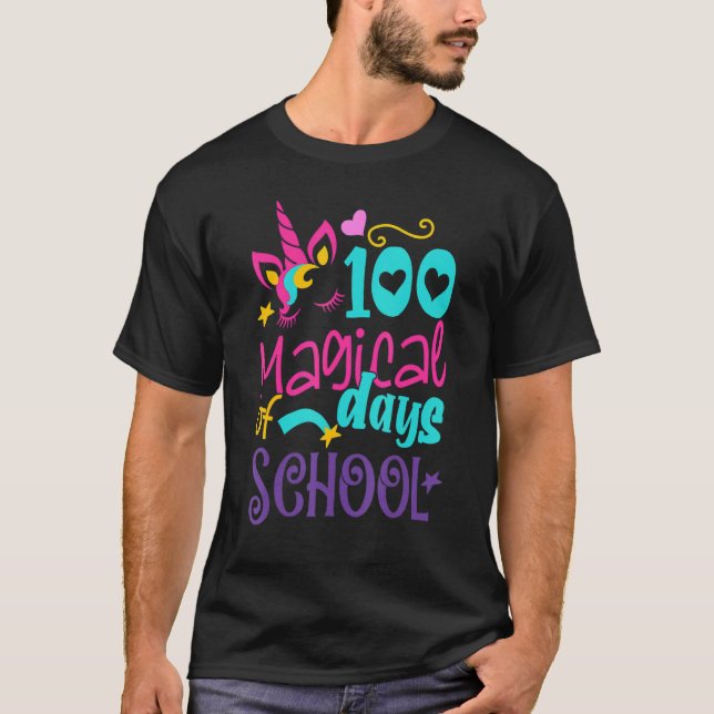 100 Magical Days of School Girl Unicorn Teacher Le T Shirt (Framsida)