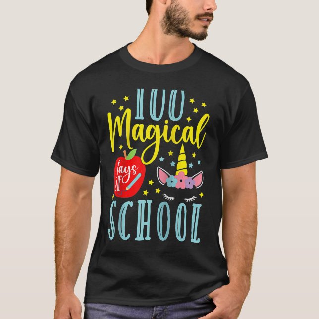 100 Magical Days Of School Magical Unicorn  Raglan T Shirt (Framsida)