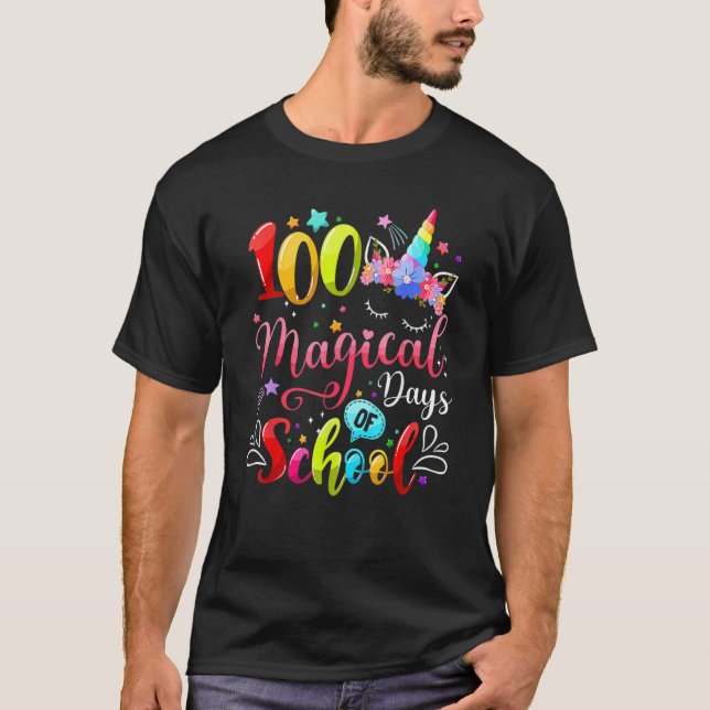 100 Magical Days Of School Unicorn Lover Shirt Tea T Shirt (Framsida)